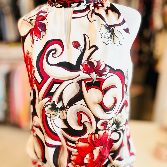 WHBM Red Silky Floral Halter Top Small - Picture 2 of 6